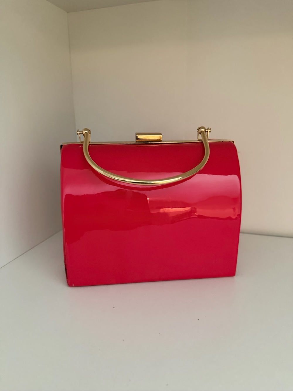 Hot Pink Patent Top-Handle Evening Bag with Gold Hardware